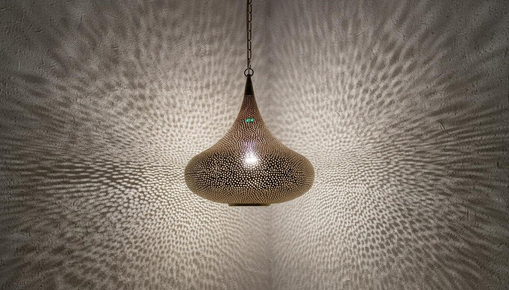 Handcrafted Moroccan Brass Pendant Light ,Pendant Lighting,Simple Moroccan Pendant Lamp ,Boho Chandelier Lighting,Pierced Teardrop Boho Lamp