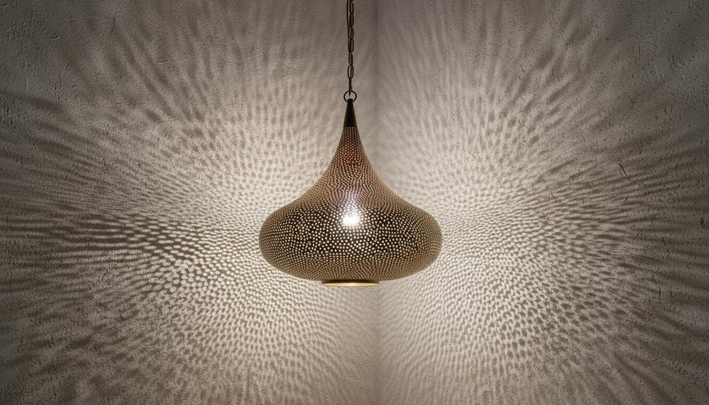 Handcrafted Moroccan Brass Pendant Light ,Pendant Lighting,Simple Moroccan Pendant Lamp ,Boho Chandelier Lighting,Pierced Teardrop Boho Lamp