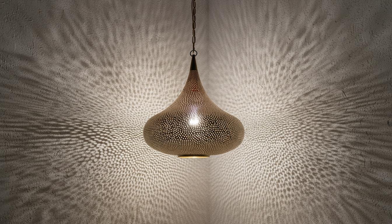 Handcrafted Moroccan Brass Pendant Light ,Pendant Lighting,Simple Moroccan Pendant Lamp ,Boho Chandelier Lighting,Pierced Teardrop Boho Lamp