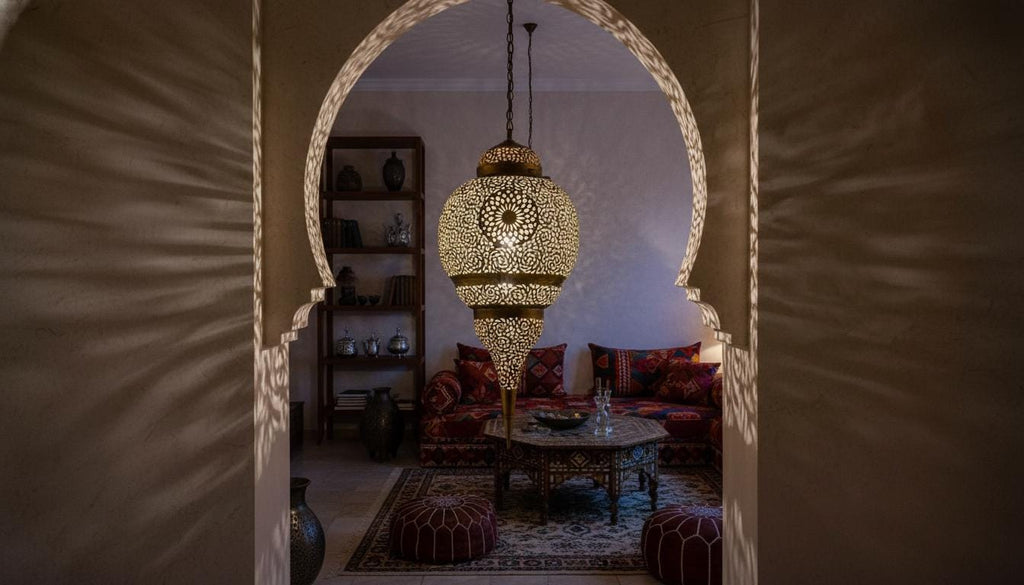 Handmade Moroccan Brass Pendant Light , Simple Boho Hanging Lamp for Living Room, Moroccan Ceiling Lamp, Entryway and Home Decor