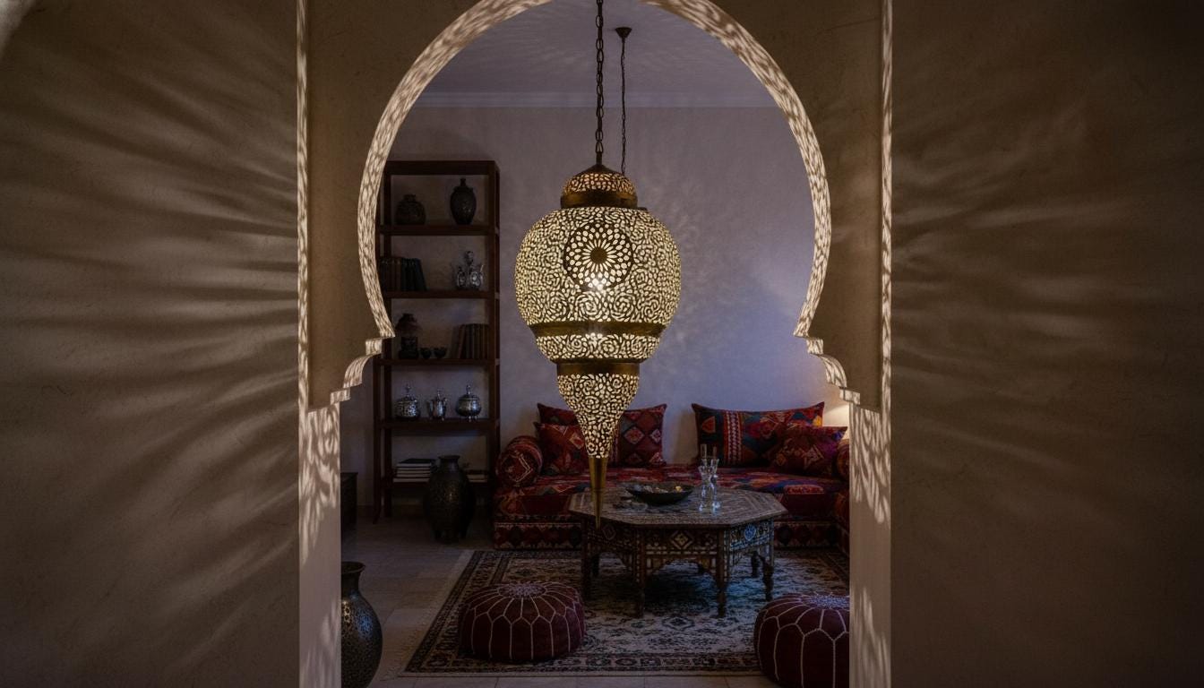 Handmade Moroccan Brass Pendant Light , Simple Boho Hanging Lamp for Living Room, Moroccan Ceiling Lamp, Entryway and Home Decor