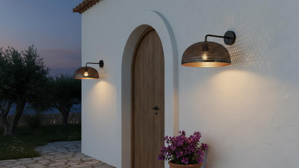 Hammered Black Brass Dome Wall Sconce – Handmade Moroccan Lighting