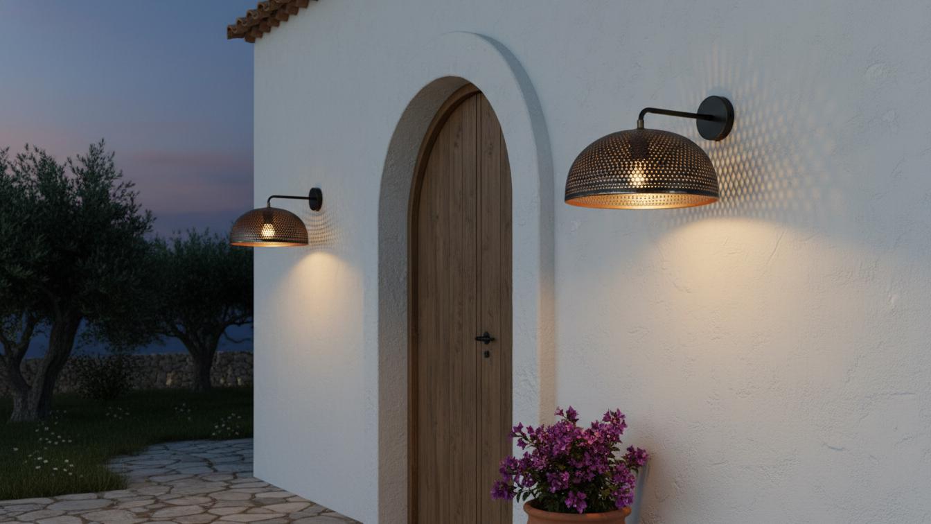 Hammered Black Brass Dome Wall Sconce – Handmade Moroccan Lighting