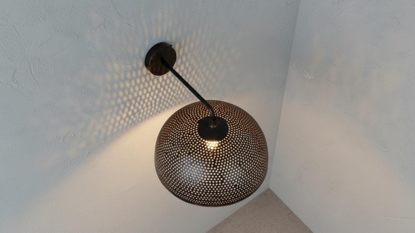 Hammered Black Brass Dome Wall Sconce – Handmade Moroccan Lighting