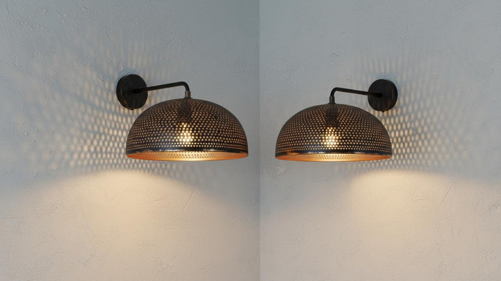 Hammered Black Brass Dome Wall Sconce – Handmade Moroccan Lighting
