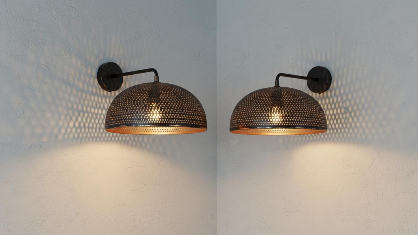 Hammered Black Brass Dome Wall Sconce – Handmade Moroccan Lighting