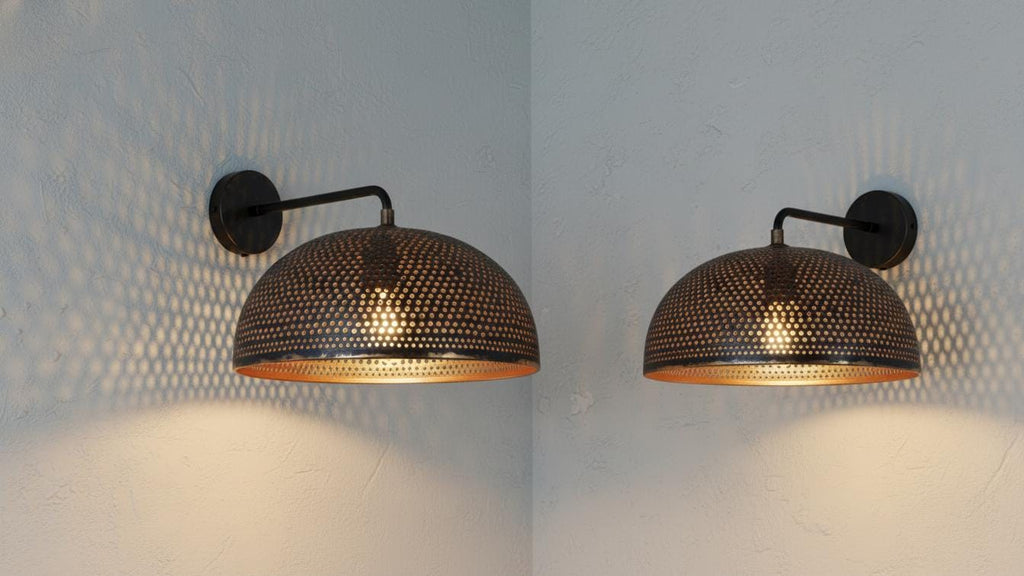 Hammered Black Brass Dome Wall Sconce – Handmade Moroccan Lighting