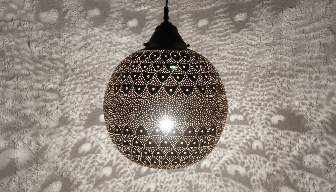 Handmade Moroccan Brass Lamp - Hammered Lampshade -Hanging Lamp Moroccan Ceiling Lamp, Handmade Chandelier,Brass Lamp,Morocco Brass lantern