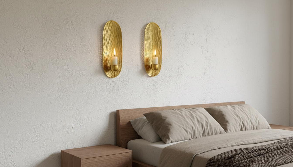 Handmade Moroccan Brass Wall Sconce , Moroccan Brass Candle , Gold Leaf Accent ,Round or Oval Gold Leaf Wall Light  Moroccan Boho Lighting