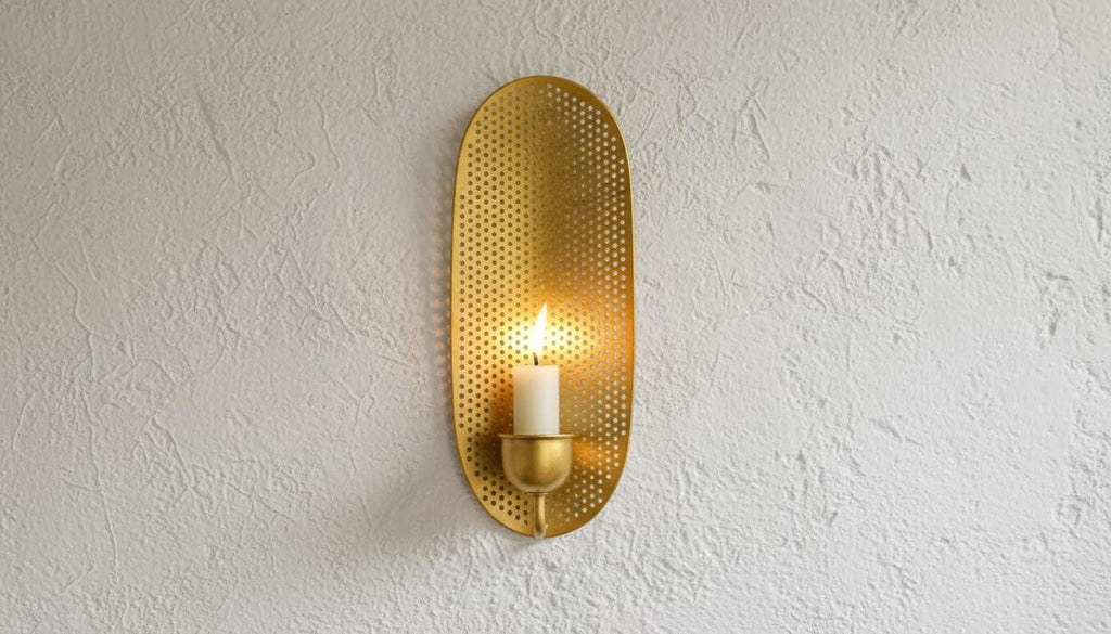 Handmade Moroccan Brass Wall Sconce , Moroccan Brass Candle , Gold Leaf Accent ,Round or Oval Gold Leaf Wall Light  Moroccan Boho Lighting