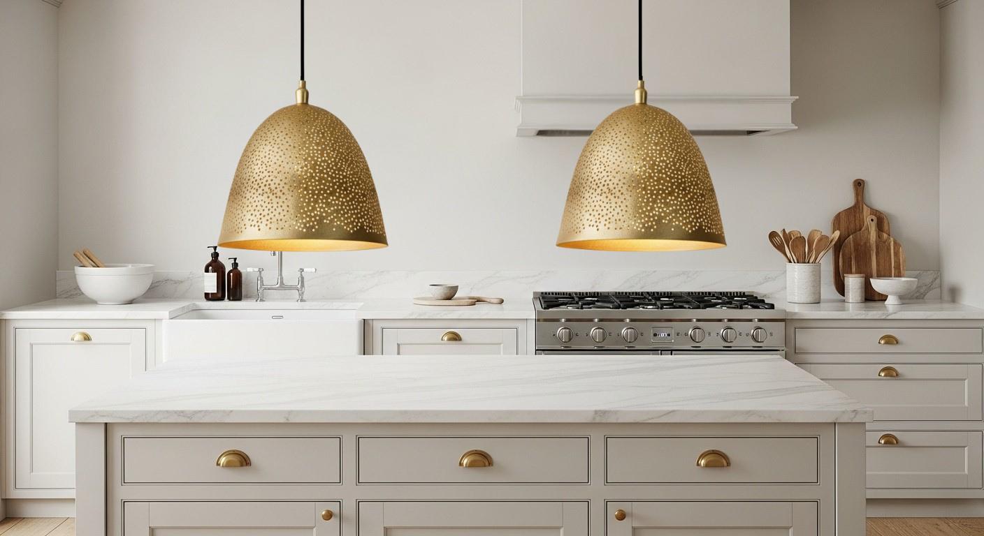 Handmade Moroccan Dome Brass Pendant Light – Pierced Brass Lampshade, Engraved Ceiling Lamp, Boho Hanging Light, Moroccan Dome Lamp