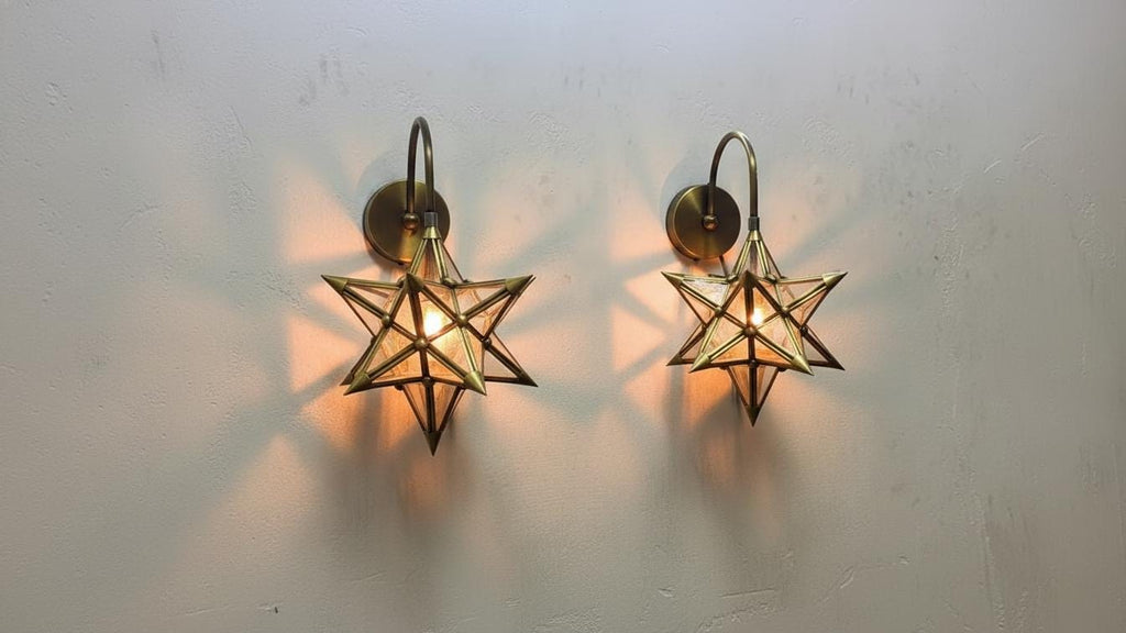 Brass & Glass Moroccan Wall Light – Handmade Wall Sconce Lamp, Modern Art Décor Light, Brass Wall Fixture for Elegant Home Lighting
