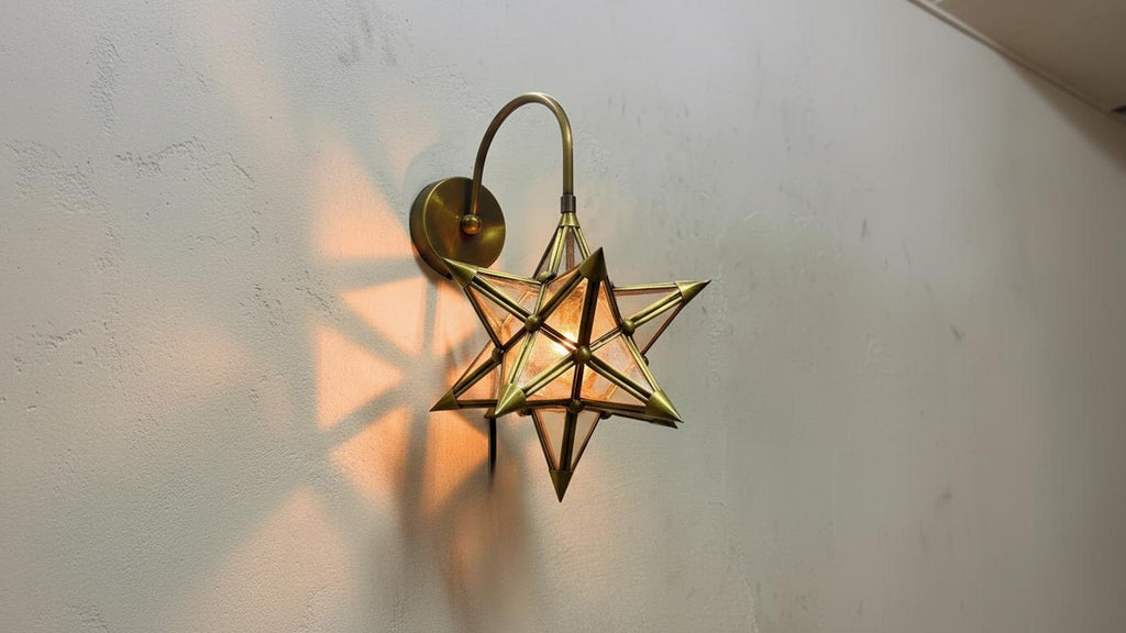 Brass & Glass Moroccan Wall Light – Handmade Wall Sconce Lamp, Modern Art Décor Light, Brass Wall Fixture for Elegant Home Lighting