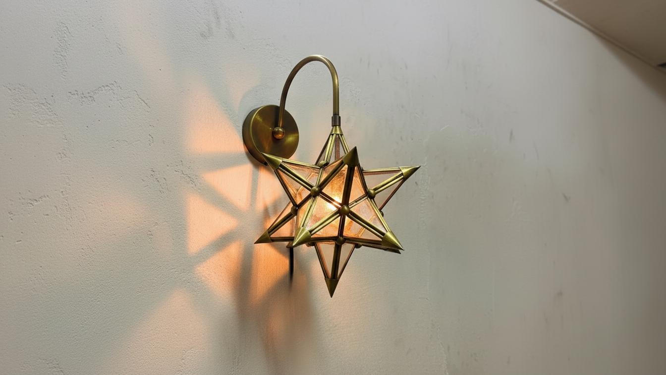 Brass & Glass Moroccan Wall Light – Handmade Wall Sconce Lamp, Modern Art Décor Light, Brass Wall Fixture for Elegant Home Lighting