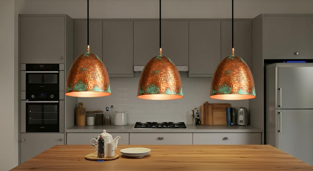 Oxidized Dome Ceiling Lamp , Green Patina Moroccan Fixture ,Hanging Fixture, Rustic Island Kitchen, Dining Room