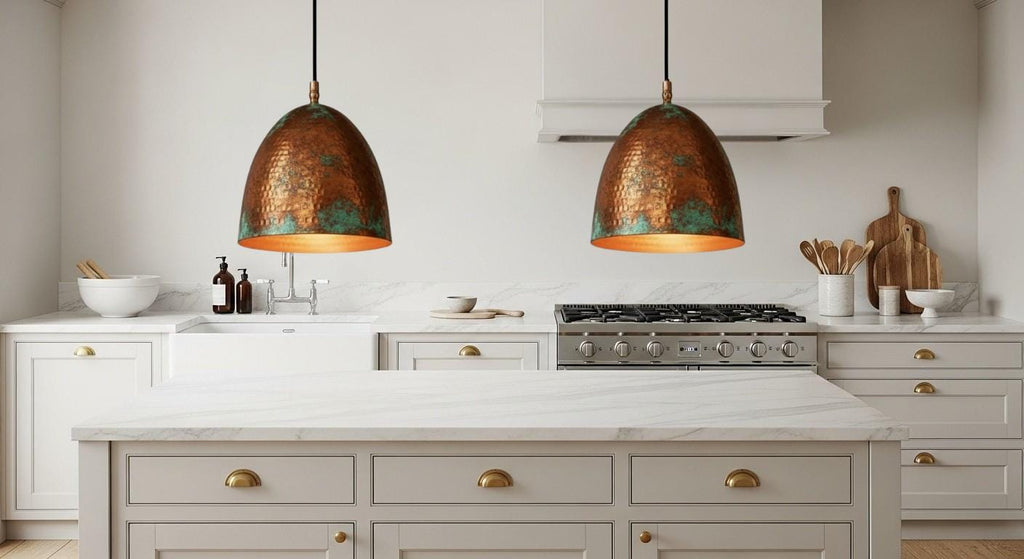 Oxidized Dome Ceiling Lamp , Green Patina Moroccan Fixture ,Hanging Fixture, Rustic Island Kitchen, Dining Room