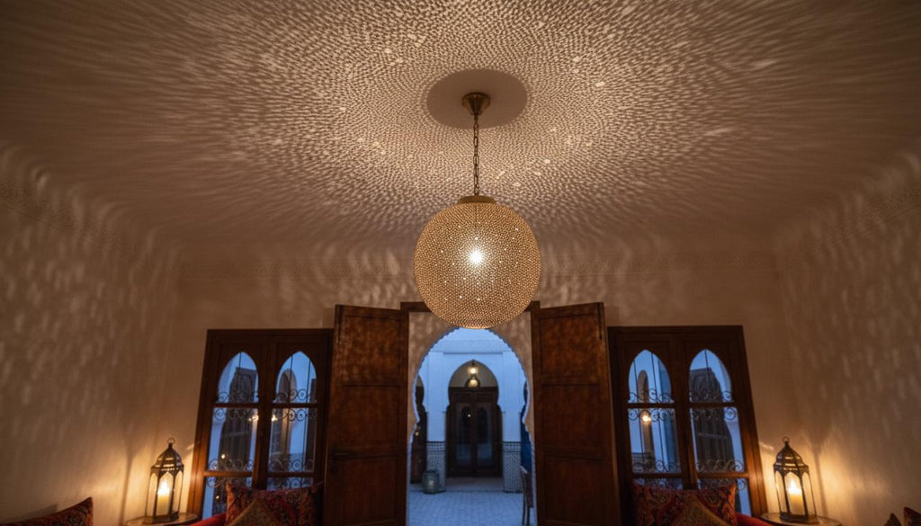 Moroccan Brass Pendant Light – Handmade Brass Hanging Lamp, Boho Home Lighting, Decorative Moroccan Chandelier, Modern Metal Lampshade