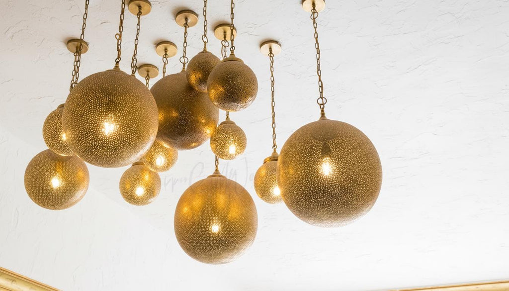 Moroccan Brass Pendant Light – Handmade Brass Hanging Lamp, Boho Home Lighting, Decorative Moroccan Chandelier, Modern Metal Lampshade