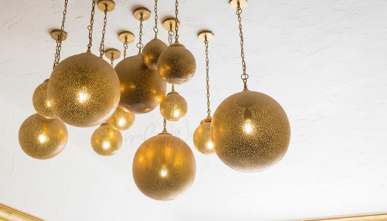 Moroccan Brass Pendant Light – Handmade Brass Hanging Lamp, Boho Home Lighting, Decorative Moroccan Chandelier, Modern Metal Lampshade