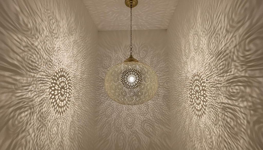 Handmade Brass Hanging Lamp,Moroccan Brass Pendant Light –Boho Home Lighting, Decorative Moroccan Chandelier, Modern Metal Lampshade