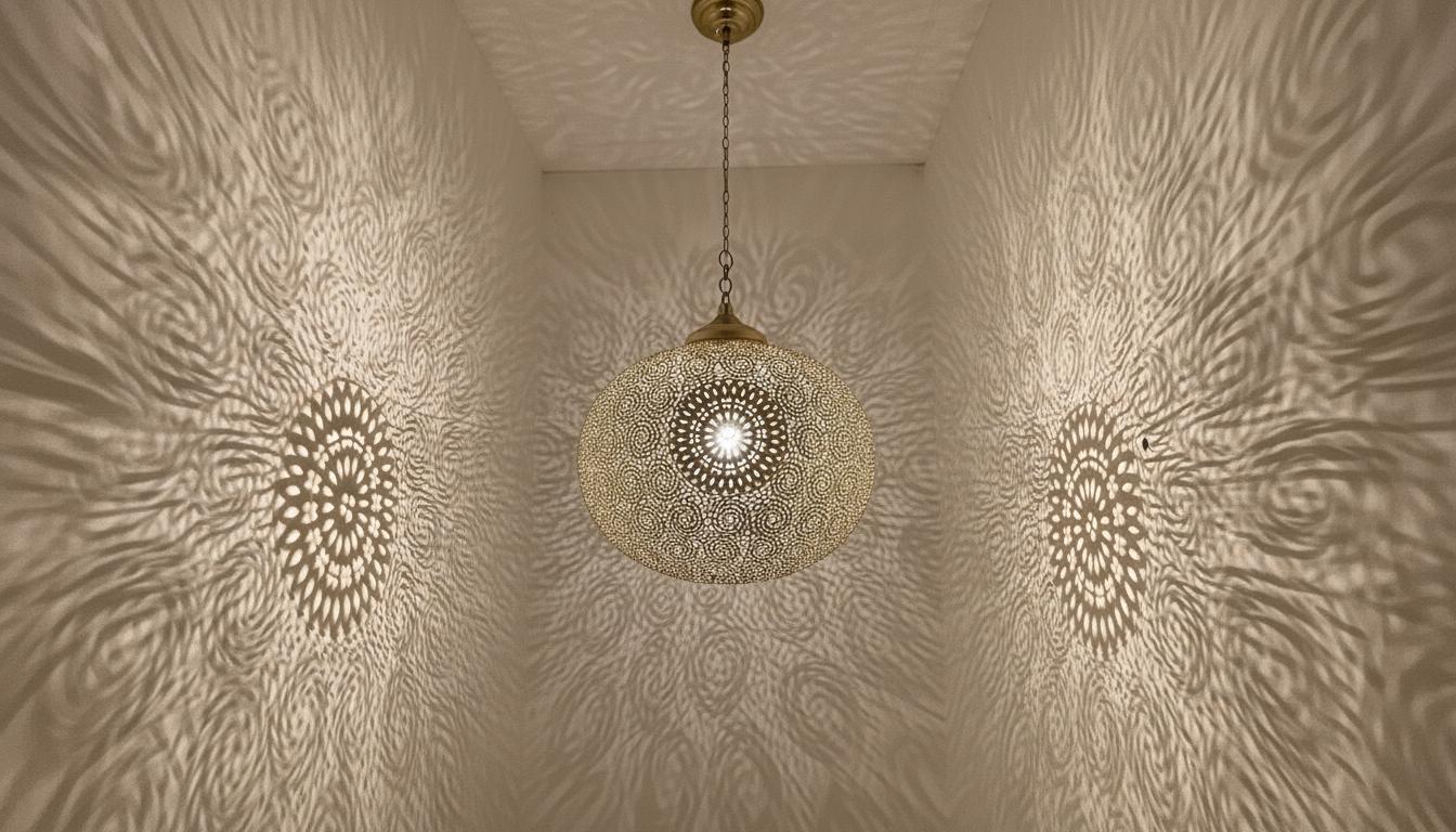 Handmade Brass Hanging Lamp,Moroccan Brass Pendant Light –Boho Home Lighting, Decorative Moroccan Chandelier, Modern Metal Lampshade