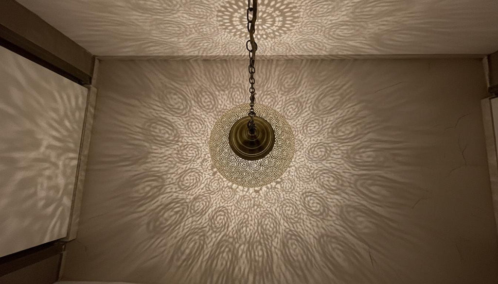 Handmade Brass Hanging Lamp,Moroccan Brass Pendant Light –Boho Home Lighting, Decorative Moroccan Chandelier, Modern Metal Lampshade