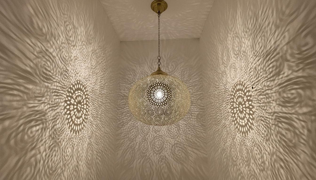 Handmade Brass Hanging Lamp,Moroccan Brass Pendant Light –Boho Home Lighting, Decorative Moroccan Chandelier, Modern Metal Lampshade