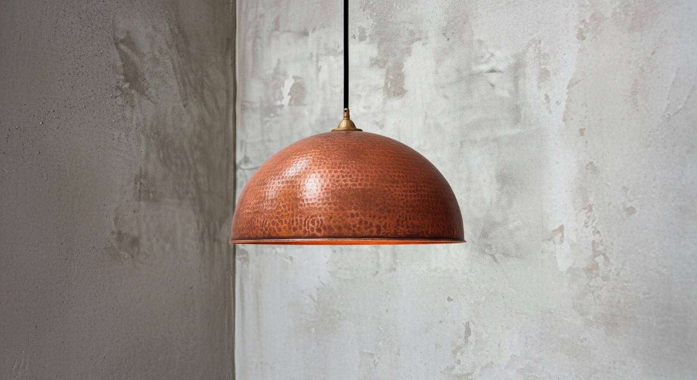 Handmade Copper Dome Pendant Light – Hammered Oxidized Ceiling Fixture for Rustic Country Kitchen Island, Organic Modern Copper Lamp Decor.