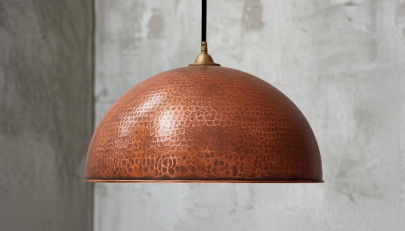 Handmade Copper Dome Pendant Light – Hammered Oxidized Ceiling Fixture for Rustic Country Kitchen Island, Organic Modern Copper Lamp Decor.