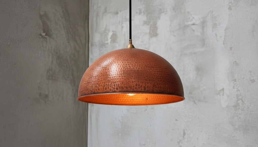 Handmade Copper Dome Pendant Light – Hammered Oxidized Ceiling Fixture for Rustic Country Kitchen Island, Organic Modern Copper Lamp Decor.
