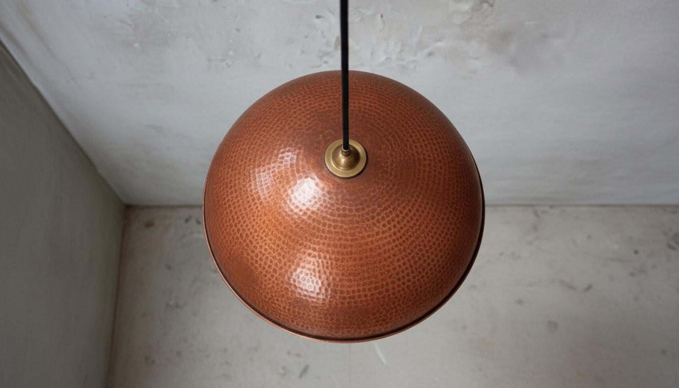 Handmade Copper Dome Pendant Light – Hammered Oxidized Ceiling Fixture for Rustic Country Kitchen Island, Organic Modern Copper Lamp Decor.