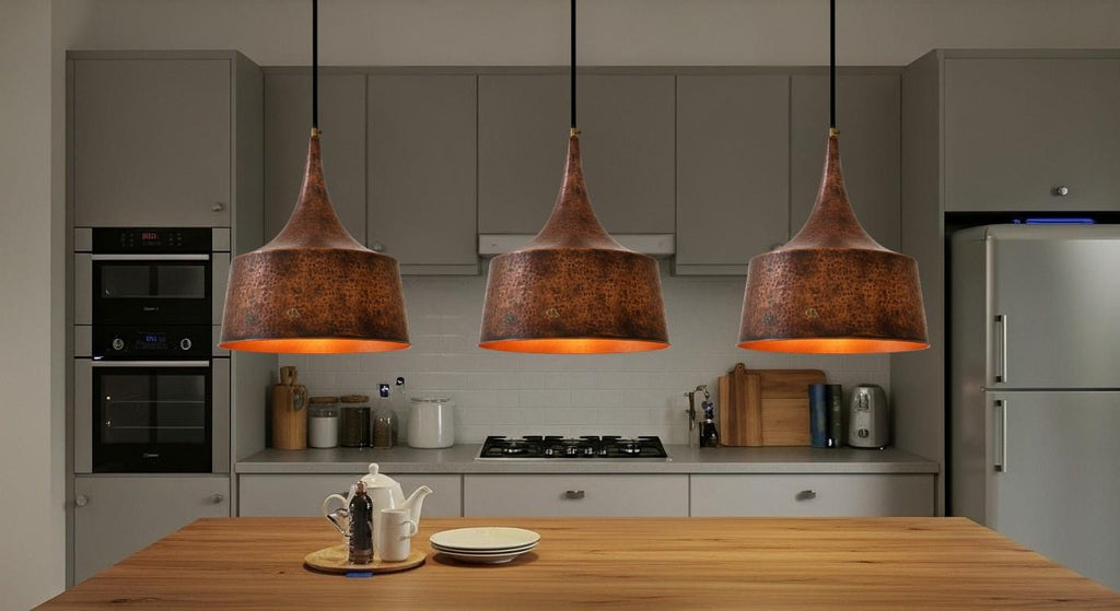 Oxidized Copper Pendant – Moroccan Ceiling Dome Lighting– Handcrafted Dome Ceiling Fixture for Rustic Farmhouse Kitchen Island–Dome Lamp