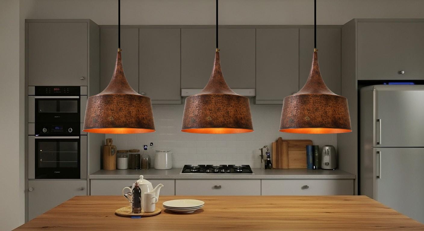 Oxidized Copper Pendant – Moroccan Ceiling Dome Lighting– Handcrafted Dome Ceiling Fixture for Rustic Farmhouse Kitchen Island–Dome Lamp