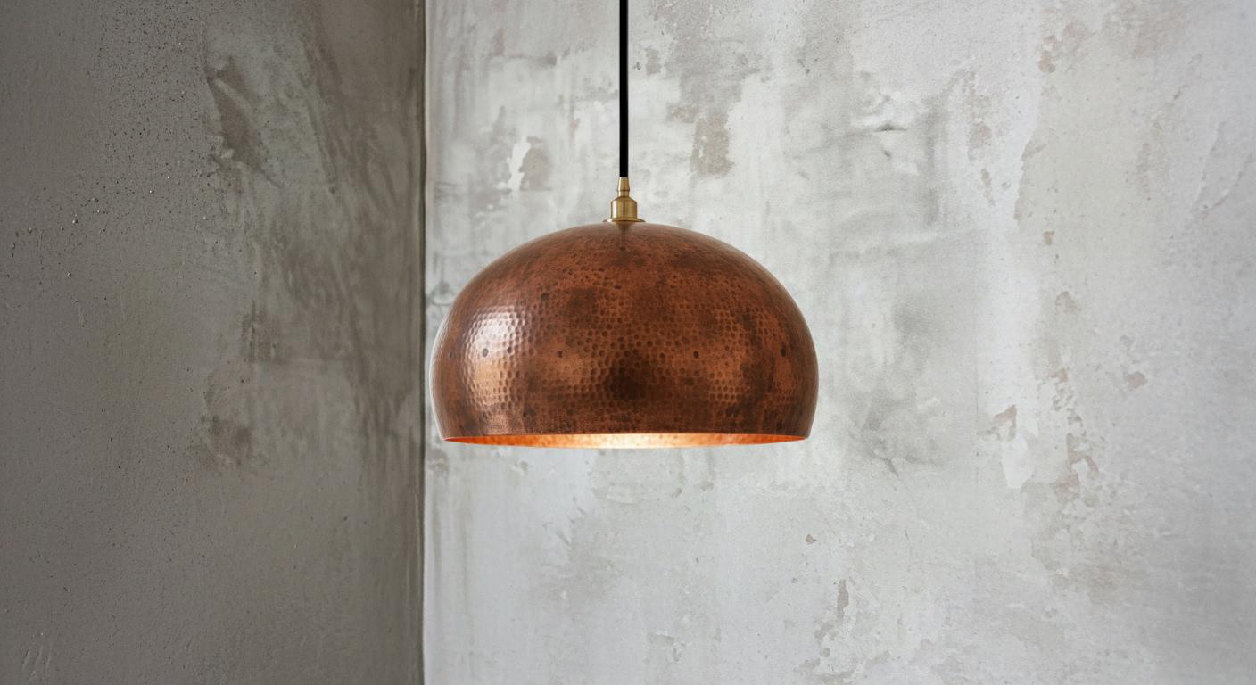 Aged Copper Dome Ceiling Light – Handmade Patina Pendant Lamp for Vintage Kitchen or Dining Room Lighting, Rustic Moroccan Home Decor Design
