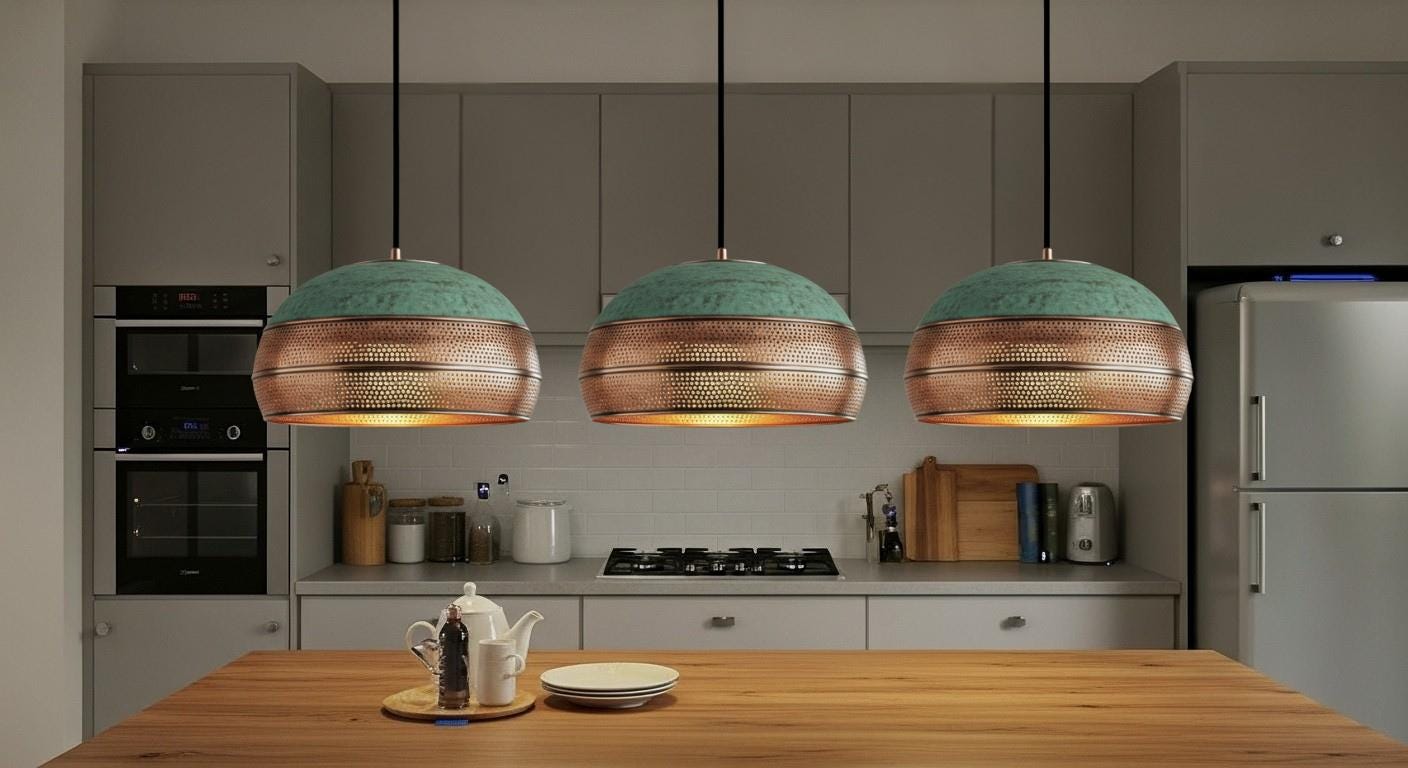 Handmade Copper Dome Pendant Light, Green Patina Boho Chandelier , Moroccan Style , Rustic Farmhouse Kitchen Island ,Boho Moroccan Lamps