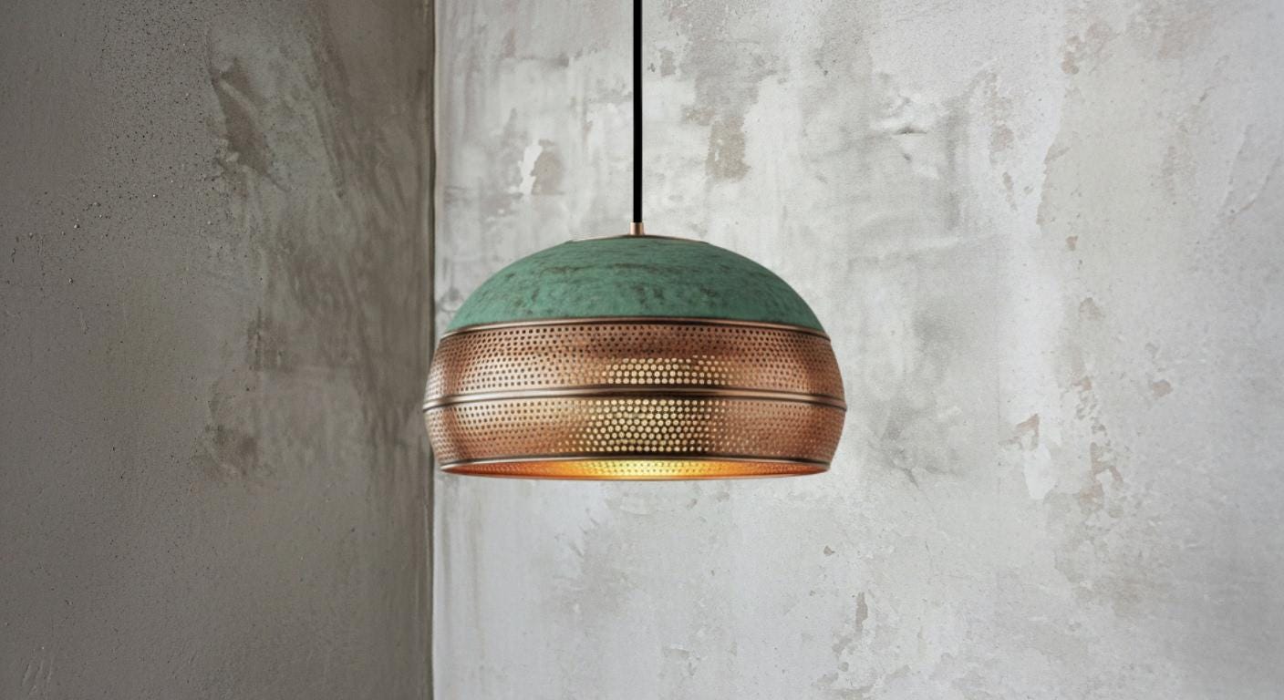 Handmade Copper Dome Pendant Light, Green Patina Boho Chandelier , Moroccan Style , Rustic Farmhouse Kitchen Island ,Boho Moroccan Lamps