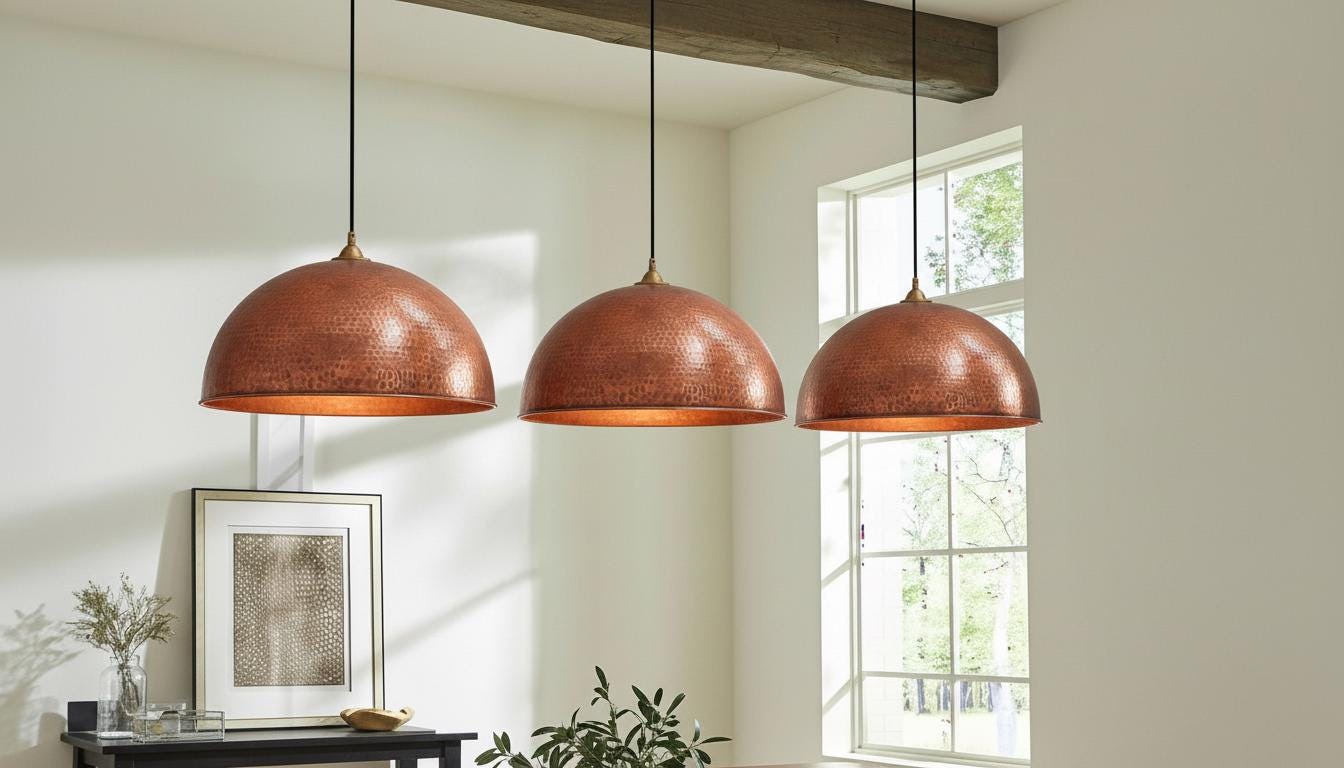 Set of 2 Handmade Copper Pendant Lights – Hammered Moroccan Ceiling Fixture