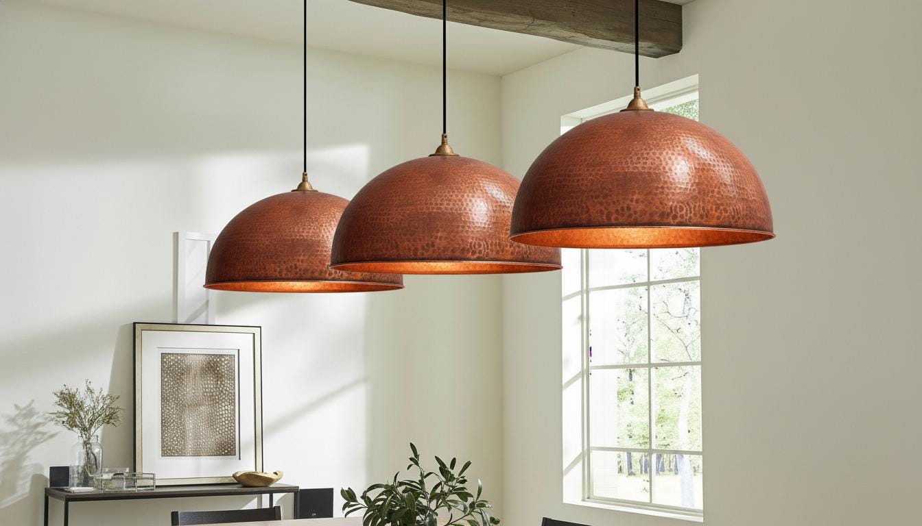 Set of 2 Handmade Copper Pendant Lights – Hammered Moroccan Ceiling Fixture