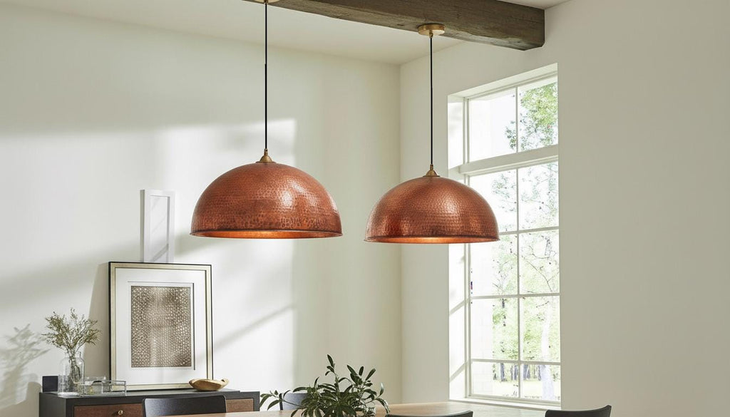 Set of 2 Handmade Copper Dome Pendant Light – Hammered Oxidized Ceiling Fixture,Solid Rustic Copper Farmhouse Kitchen Island Light Fixture