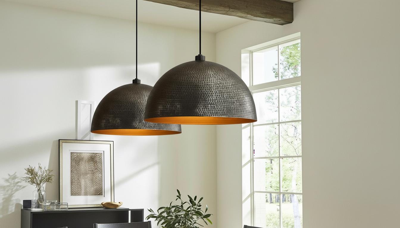 Set of 2 Hammered black Brass Dome Pendant Light, Oxidized Ceiling Fixture , Solid Rustic Copper Farmhouse Kitchen Island Light Fixture