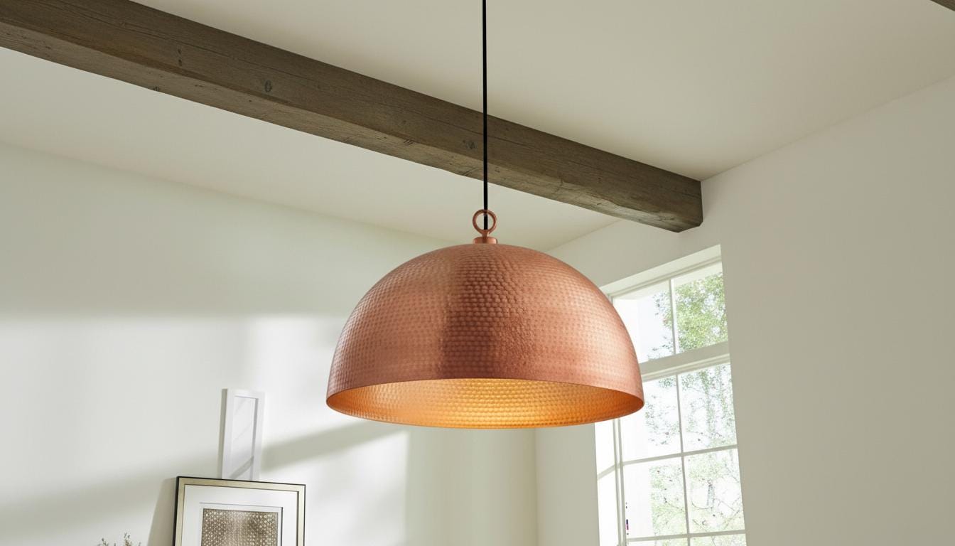 Handmade Copper Dome Pendant Light – Hammered Oxidized Ceiling Fixture, Rustic Farmhouse Kitchen Island Lighting,Rustic Modern Hanging Lamp