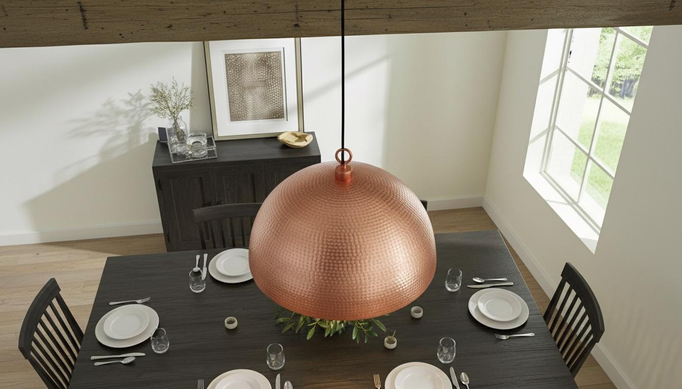 Handmade Copper Dome Pendant Light – Hammered Oxidized Ceiling Fixture, Rustic Farmhouse Kitchen Island Lighting,Rustic Modern Hanging Lamp