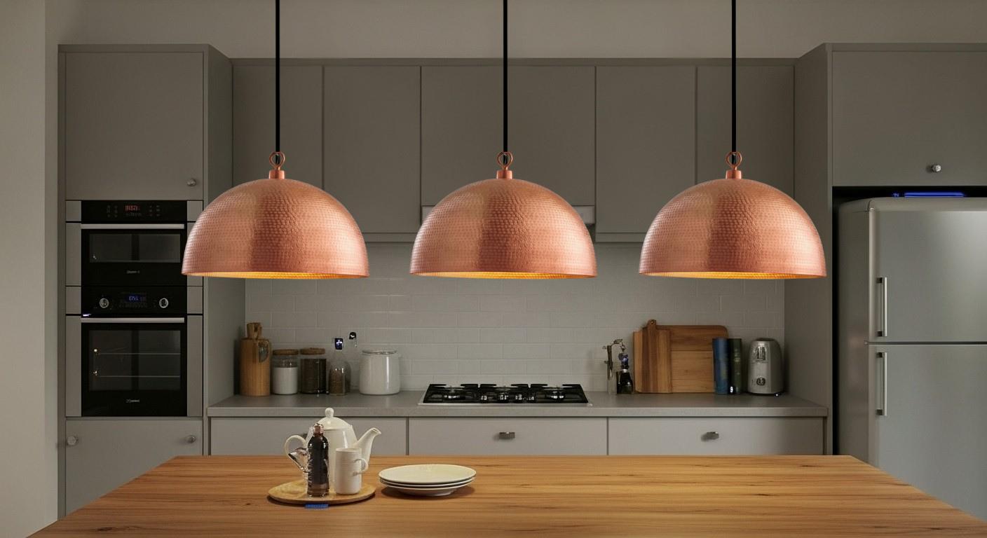 Handmade Copper Dome Pendant Light – Hammered Oxidized Ceiling Fixture, Rustic Farmhouse Kitchen Island Lighting,Rustic Modern Hanging Lamp