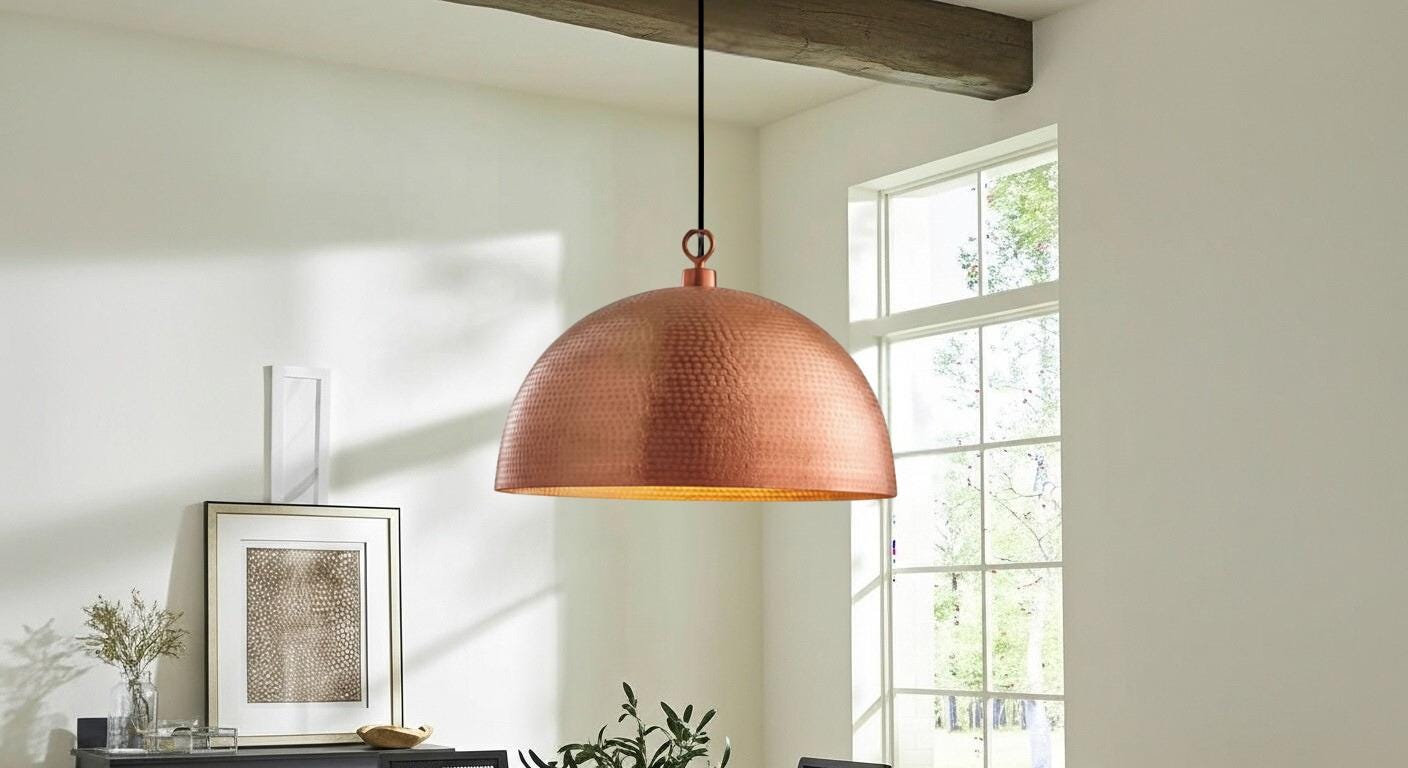 Handmade Copper Dome Pendant Light – Hammered Oxidized Ceiling Fixture, Rustic Farmhouse Kitchen Island Lighting,Rustic Modern Hanging Lamp