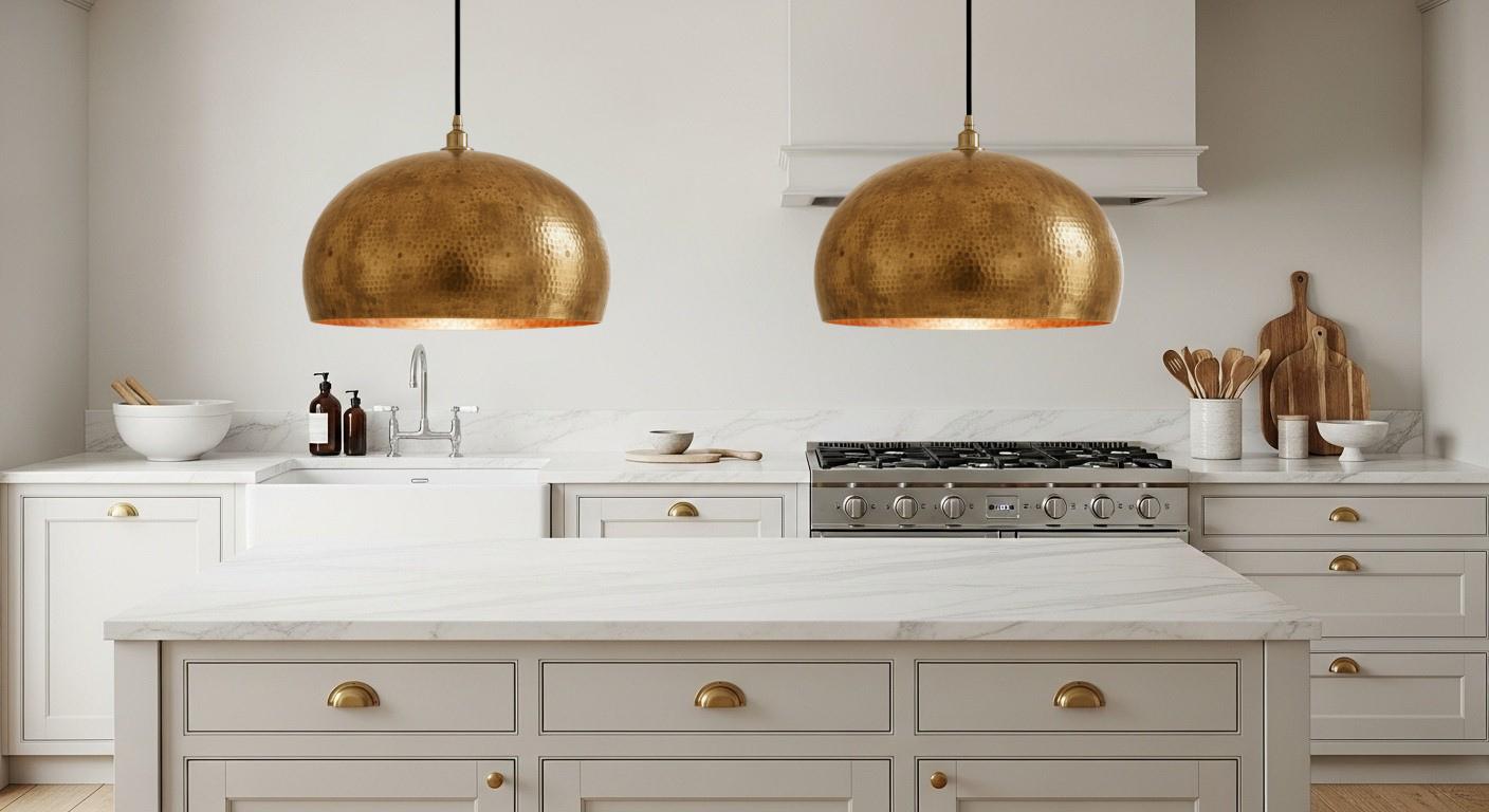 Handmade Brass Dome Pendant Light – Moroccan Brass Ceiling Lamp, Boho Modern Hanging Light Fixture  – Kitchen Island Lighting