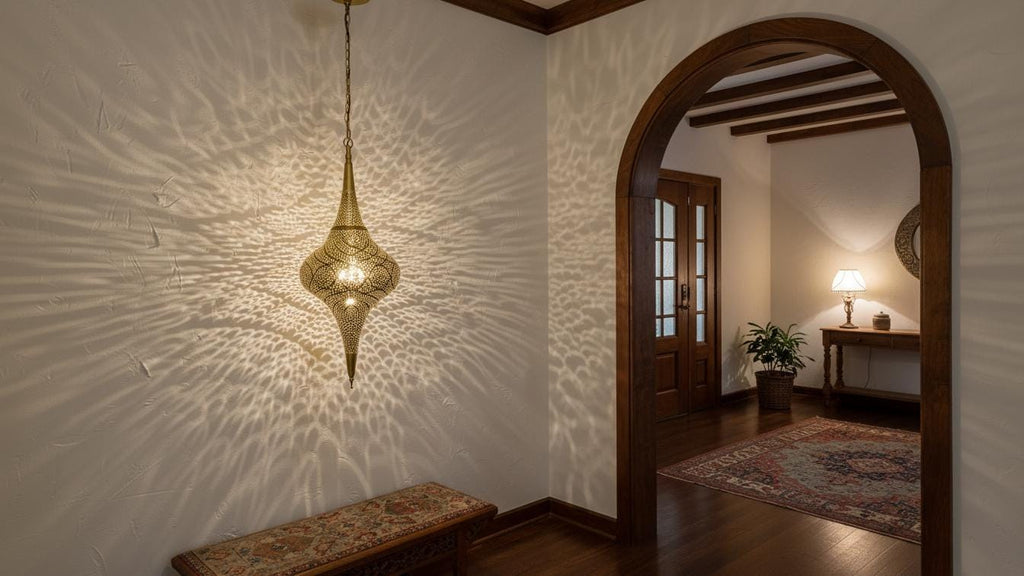 Handmade Moroccan Brass Pendant Lamp, Boho Hanging Light