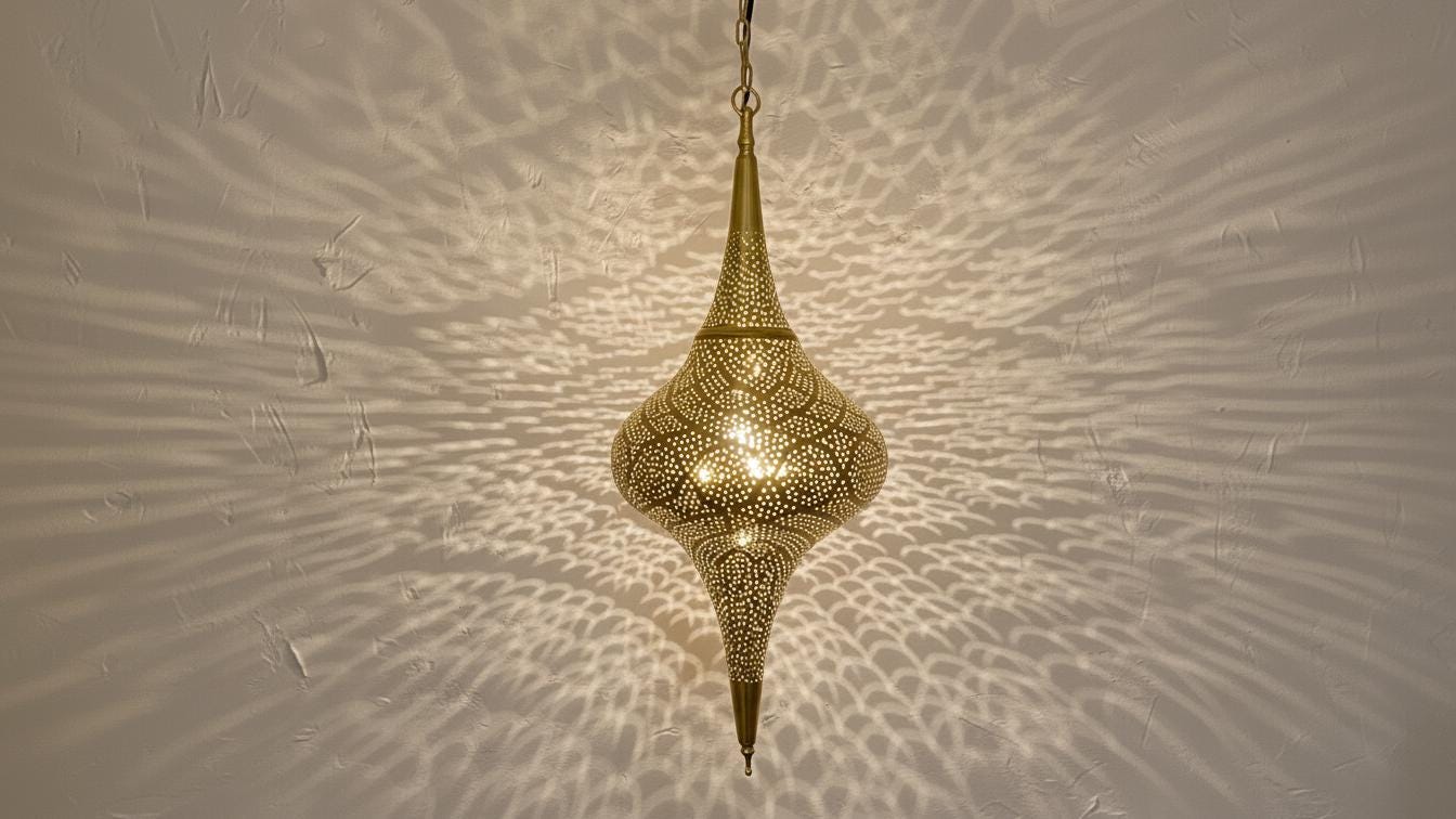 Handmade Moroccan Brass Pendant Lamp, Boho Hanging Light