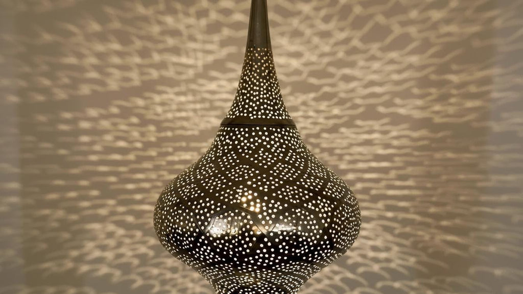 Handmade Moroccan Brass Pendant Lamp, Boho Hanging Light