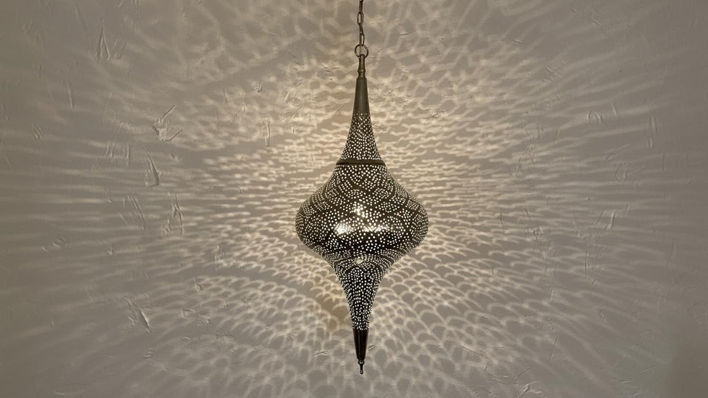 Handmade Moroccan Brass Pendant Lamp, Boho Hanging Light