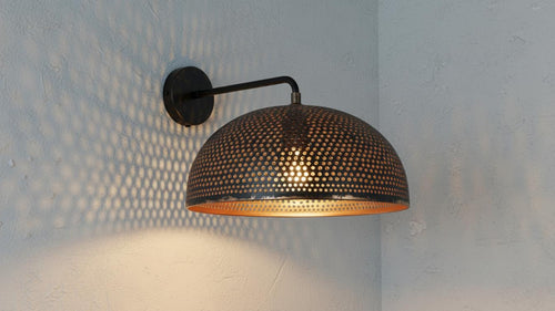 Hammered Black Brass Dome Wall Sconce – Handmade Moroccan Lighting